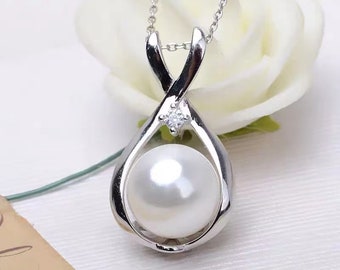 1pc solid S925 sterling silver pendant setting for half drilled pearl or gemstone, blank pearl pendant mounts, beads cap for jewelry make
