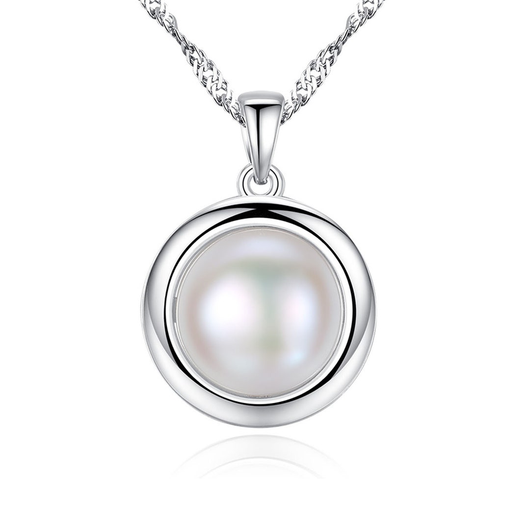 Pendentif Argent Massif Avec Perle Et Pierre Rouge - Monture Circulaire - Occasion