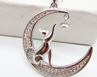 1 monture de pendentif en argent sterling massif, pendentif lune et chat blanc pour monture de perle, bijoux à monter soi-même, cadeau à faire soi-même