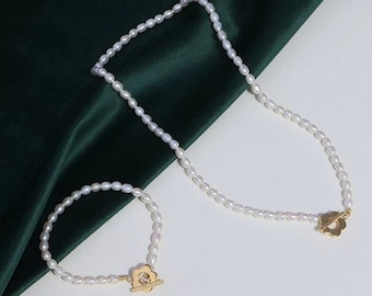 4-5 mm small seed rice pearl necklace choker with toggle clasp, genuine white freshwater pearl necklace, girls tiny pearl necklace