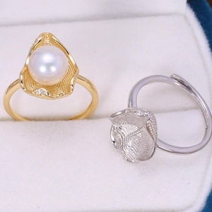 Adjustable 925 Sterling Silver  lotus leaf ring setting for 6-8mm pearl beads, empty pearl ring mounting, wholesale DIY ring making findings