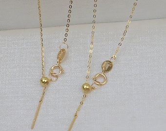 Cadena de oro sólida de 18K, collar de oro real de 18K con tapones, collar ajustable, collar de cadena de oro de 18K al por mayor
