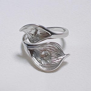 Adjustable S925 Sterling Silver ring setting, leaf ring mounting for double pearls or gems, wholesale DIY ring making findings---RMES201