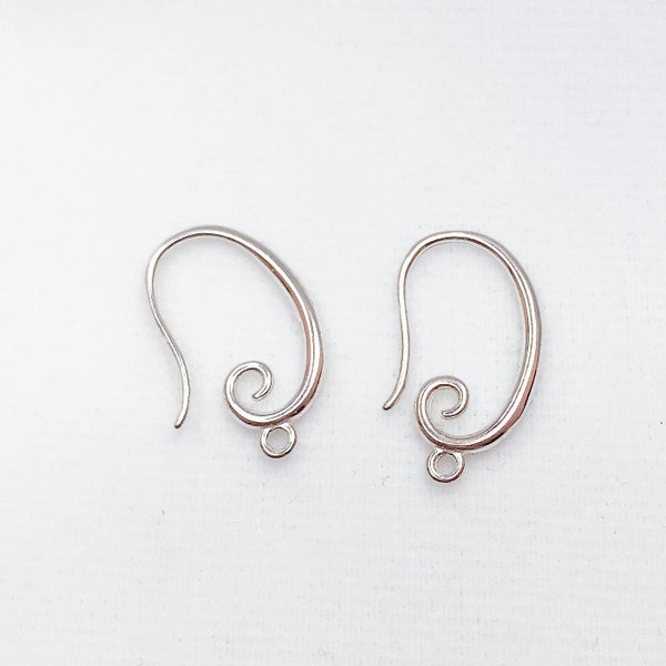 1 pair solid sterling silver earring  hook for pearl or gems, earring mounts with closed ring, earring blank for jewelry making