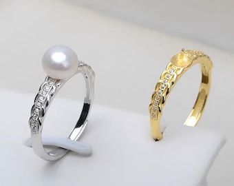 925 Sterling Silver cubic Pearl Ring Mounting for Women, wholesale Adjustable Pearl Ring Fittings for Jewelry Making