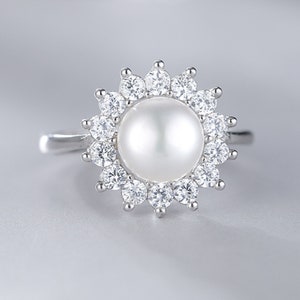 Adjustable zircon solid sterling silver ring setting, half drilled pearl ring mountings, sunflower ring blank, jewelry DIY, gift DIY