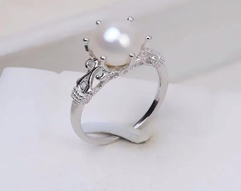 Adjustable S925 sterling silver ring setting for half drilled pearl or bead, pearl mounts,  ring blank, jewelry DIY, gift DIY