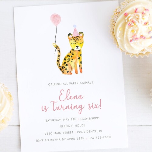 Cheetah Birthday Party Invitation Jungle Birthday Party Pink Etsy