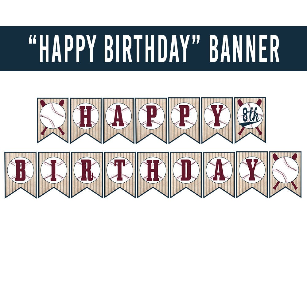 PRINTABLE Happy Birthday Baseball Banner Vintage Baseball | Etsy