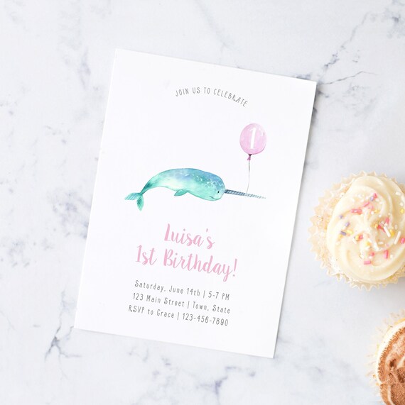 Ocean Invite Under the Sea Birthday Invitation Printable or Printed Narwhal Party Invitation Narwhal Birthday Invitation