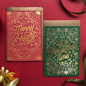 6Stk Weihnachten Luxus Karte A6 - Goldfolie ChampagnerFolie Postkarte