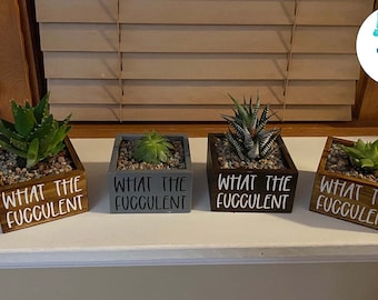 Funny Succulent Planter: 'What the Fucculent' Wooden Box