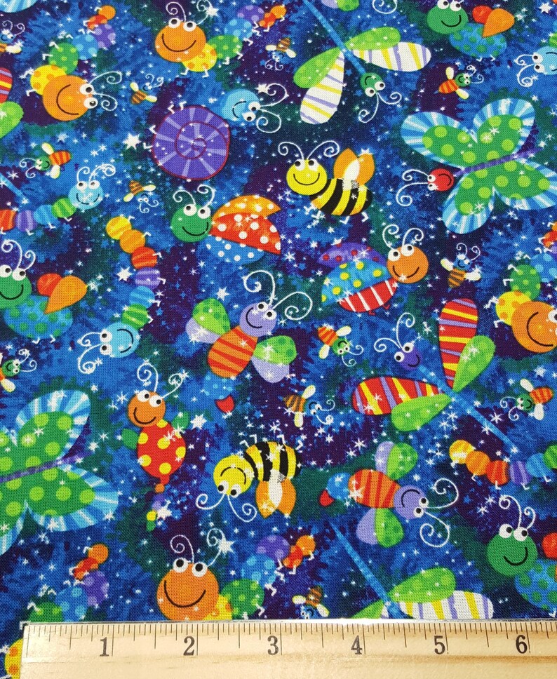 Colorful bugs cotton fabric caterpillars and butterflies Etsy