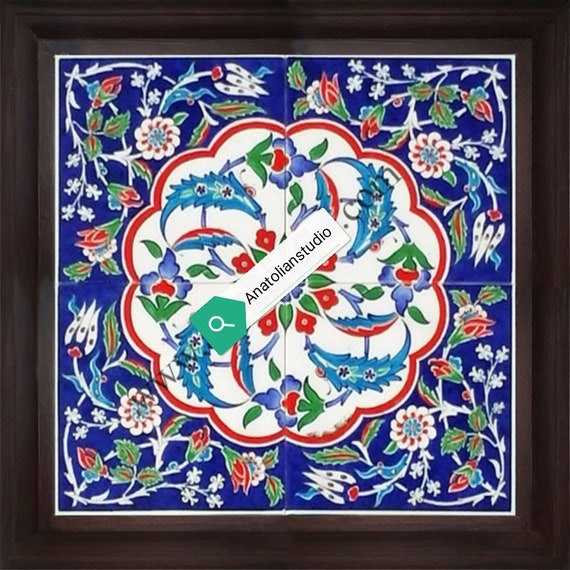 4 pcs Turkish Ceramic Tiles Turkish ottoman style Wall Decor Tiles 4 pcs 20x20 cm,40x40 cm Decor Design Iznik Ceramic