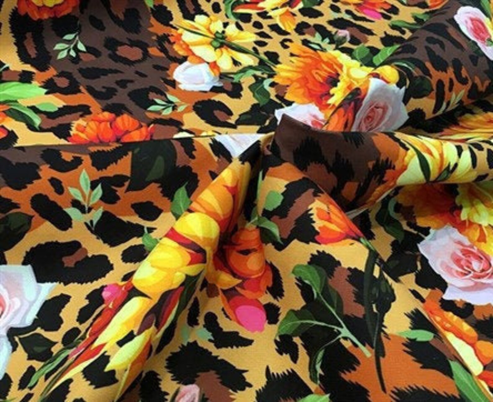 Floral Leopard Print Fabric Floral FabricSummer Floral print Etsy