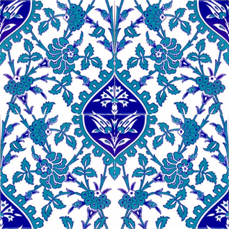 4 pcs Turkish Ceramic Tiles Turkish ottoman style Wall Decor Tiles 4 pcs 20x20 cm,40x40 cm Decor Design Iznik Ceramic