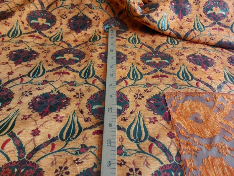 Orange Kilim Fabric Tulips,Jacquard,Ethnic,Turkish,Ottoman,Oriental Chenille Upholstery Fabric CT.TULIP Fabric,orange