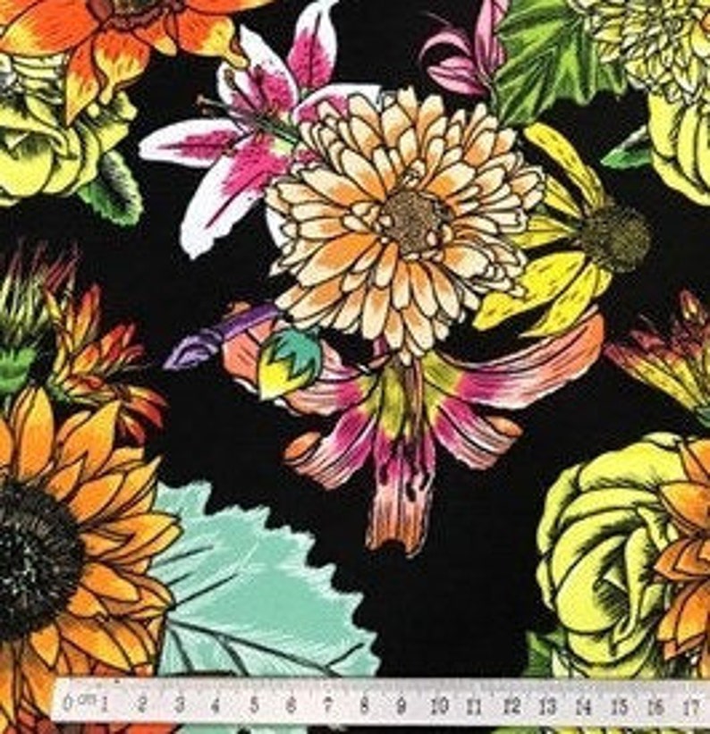 Yellow Flowers Upholstery Floral  Black Print Fabric,Summer Floral print fabric,Ethnic,by the meters fabric