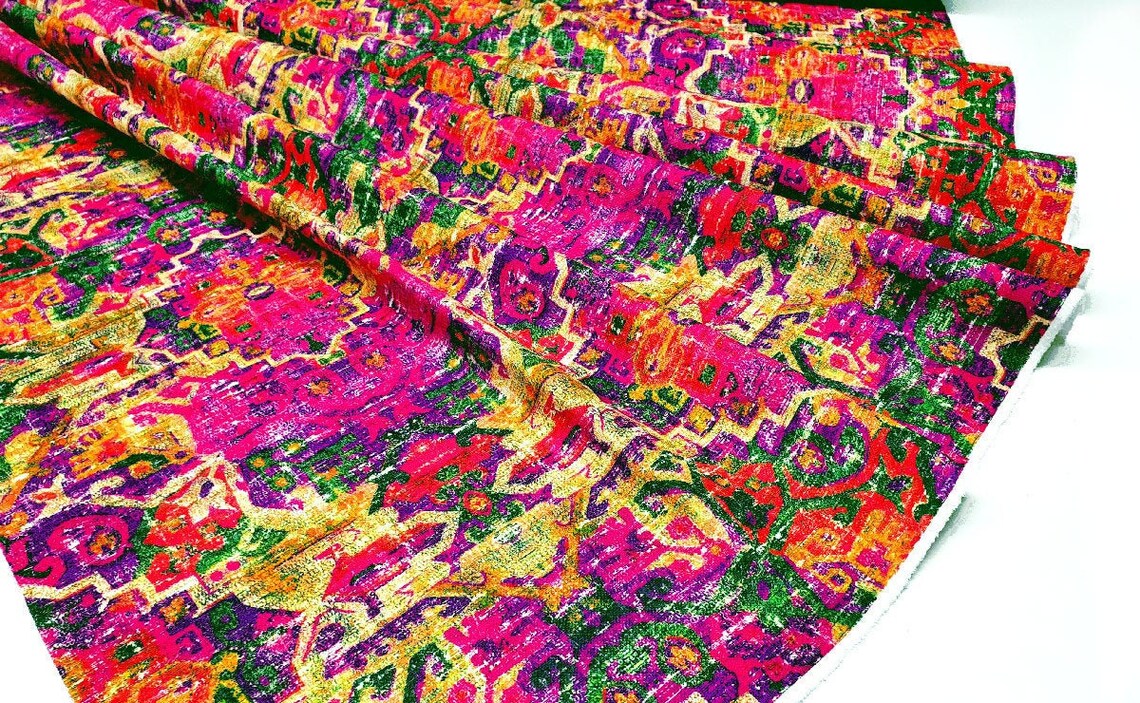 Vintage Effected Kilim Print Fabric Ethnic Design Etsy