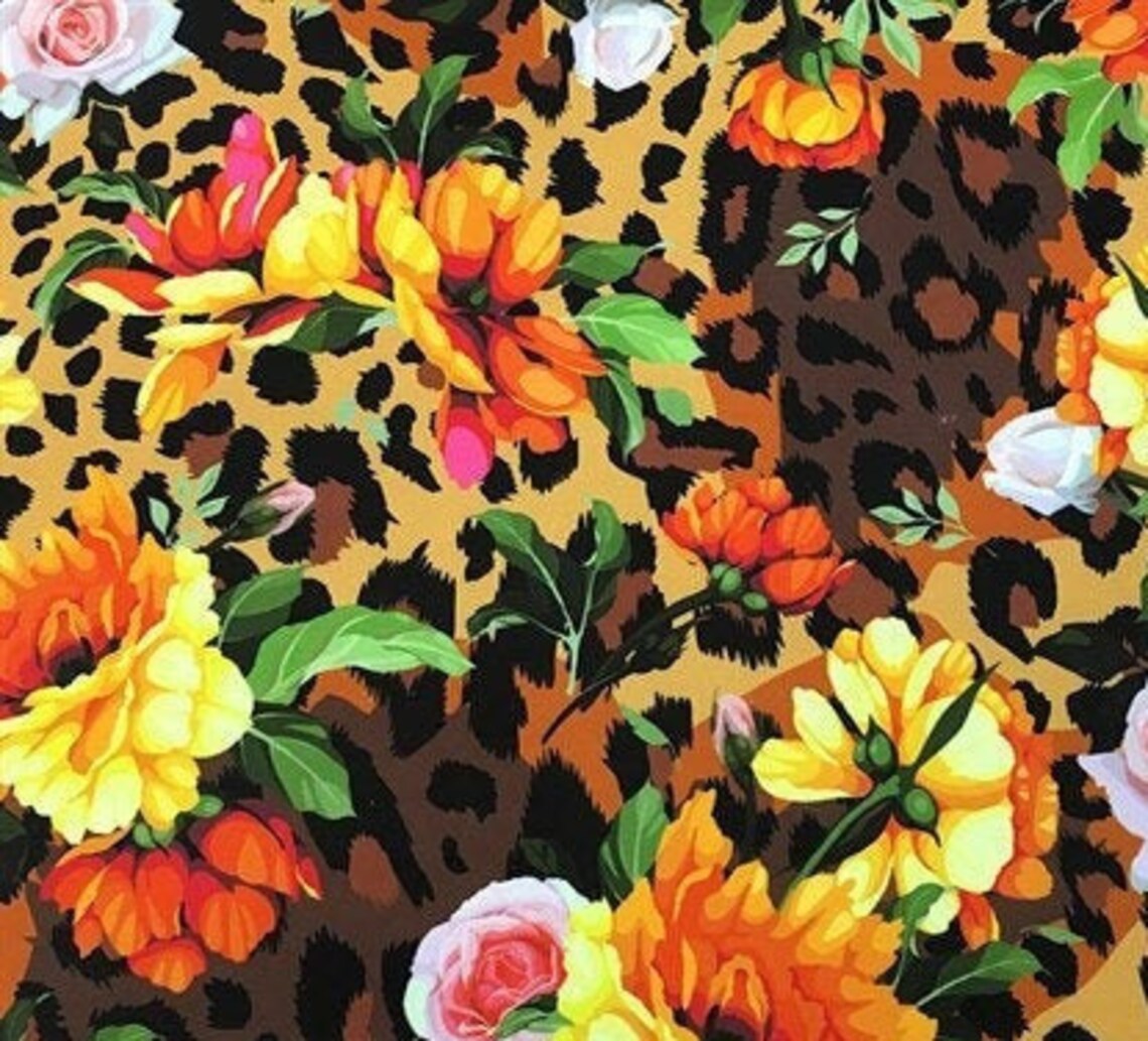 Floral Leopard Print Fabric Floral FabricSummer Floral print Etsy