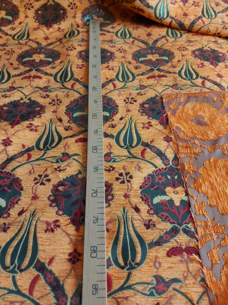 Orange Kilim Fabric Tulips,Jacquard,Ethnic,Turkish,Ottoman,Oriental Chenille Upholstery Fabric CT.TULIP Fabric,orange
