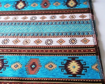 by the Meters,Yards,Chenille,Jacquard, Ethnic,Turkish,Ottoman Chenille Upholstery Fabric,Velvet Fabric,KBRS Kilim Fabric,Turqoise