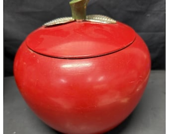 Vintage Red Apple 1950-60s Canister  Aluminum Lidded Jar Cookie Jar