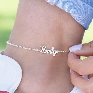 Personalized Name Anklet Bracelet Sterling Silver 925 Gold • Customized Leg Anklets • Dainty Classic Jewelry for Her • Christmas Gift