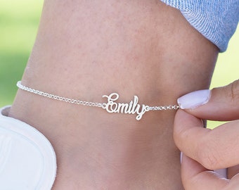 Personalized Name Anklet Bracelet Sterling Silver 925 Gold • Customized Leg Anklets • Dainty Classic Jewelry for Her • Mother's Day Gift