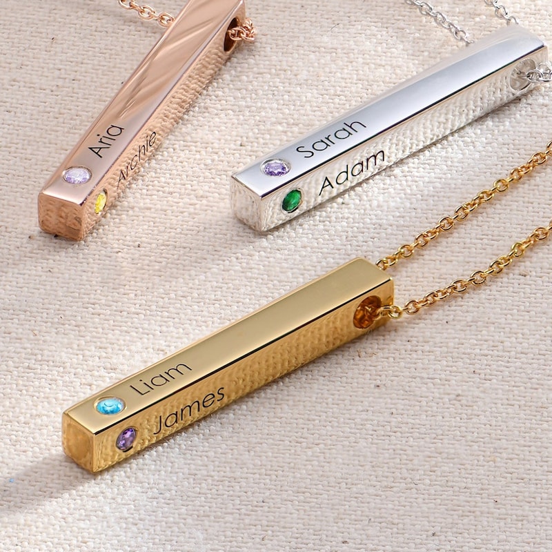 Personalized Vertical Bar Engraved Name Necklace With Diamond 3D Bar Custom  Jewelry Pull necklace Jewelry for Women Gift