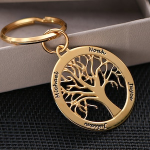 Personalized Family Tree Key chain • Custom Engraved with Any Name or Text Father&#39;s Day Gift for Mom Dad with Kids Names • Christmas Gift