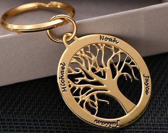 Llavero de árbol genealógico personalizado • Grabado personalizado con cualquier nombre o texto Regalo del día del padre para mamá papá con nombres de niños • Regalo del día de la madre