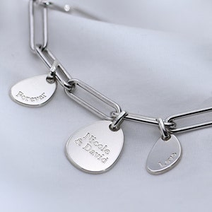Engraved Charm Bracelet with Drop Pendants and Diamonds • Personalized Charms with Custom Engraving • Jewelry for Her • Christmas Gift