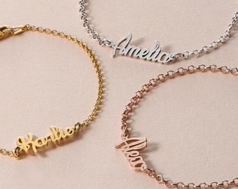 Personalized Name Anklet Silver 925 Rose Gold Bracelet • Custom Handmade Delicate Minimalist Jewelry for Her Daughter• Mother's Day Gift
