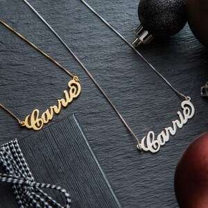 Personalized Carrie Style Name Necklace • Rose Gold Sterling Silver 925 Solid White Gold • Custom Nameplate Necklace • Christmas Gift