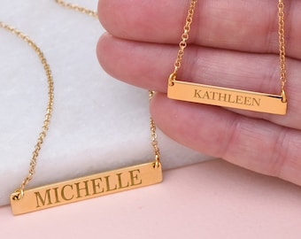 Personalized Engraved Gold Bar Necklace for Wedding • Custom Necklace Jewelry for Her Girlfriend Mom Sister Best Friend • Mother's Day Gift