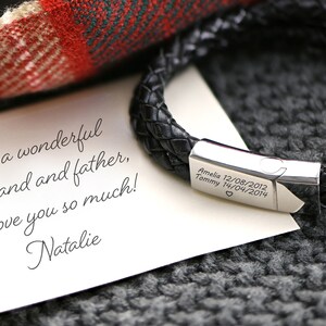 Personalized Men's Stainless Steel and Cord Bracelet • Engraved Braided Jewelry Gift for Him Husband Boyfriend • Father's Day Gift for Dad