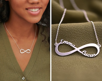 Collana con nome infinito personalizzato con 2 nomi • Oro rosa e argento 925 • Collane per coppie con due nomi, gioielli per la mamma e la moglie • Regalo di Natale