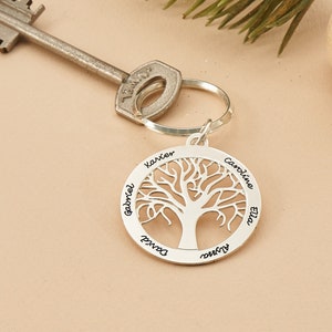Personalized Family Tree Key chain • Custom Engraved Gifts • Customized Keyring Gift for Him Her Dad Wife Mom • Christmas Gift