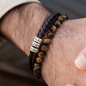 Pulsera de cuentas para hombre con piedra de lava de ojo de tigre • Regalo de joyería para él • Pulsera de cuentas redondas para él Novio • Regalo del día del padre para papá