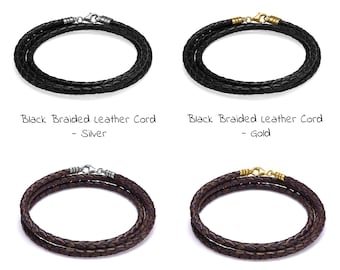 Braided Black Leather Cord Bracelet for Customizable Beads • Cord only, NO beads • Jewelry for Men Husband Dad • Father's Day Gift