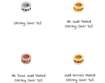 Kleine Gravierte Extra Perlen für Halskette oder Armband aus Sterlingsilber 925, Gold Rosévergoldet • NUR BEADS