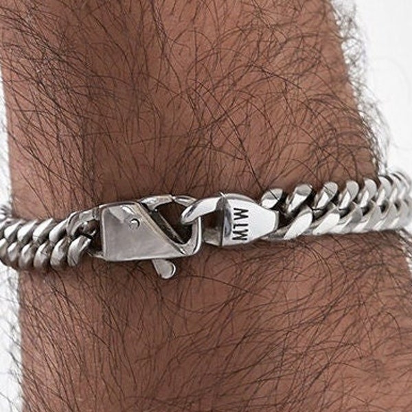 Bracelet chaîne d'identité avec initiales gravées pour homme - Acier inoxydable - Bracelet homme personnalisé cadeau Saint-Valentin pour lui petit ami mari