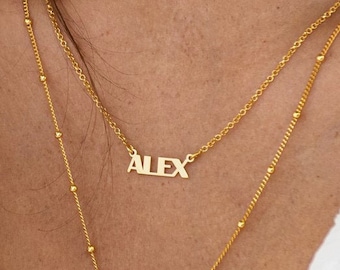 Collar con nombre personalizado con letras mayúsculas • Joyas en capas personalizadas para mujeres y madres • Plata de ley/chapado en oro • Regalo de Navidad