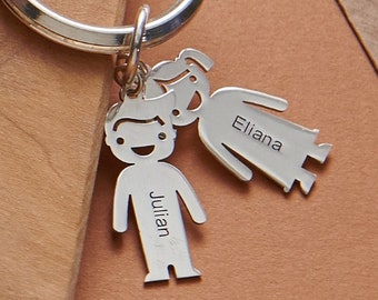Keychain Boy Girl Children Custom Engraved Charms Silver • Personalized  Gifts for Him Dad Daddy Husband BF Son • Mother's Day Gift