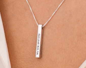 Personalized Engraved 3D Vertical Bar Name Necklace • Custom Multiple Sides Engraved Jewelry for Mom Grandma Wife • Christmas Gift