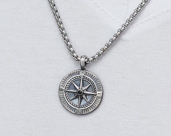 nautica jewelry compass necklace nautica star compass gift gift for her Compass pendant black thick chain gift for him