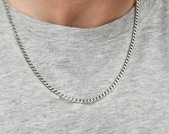 Men's Curb Chain Necklace in Silver 925 • Simple Manly Minimalist Jewelry for Him Man Boyfriend Husband • Father's Day Gift