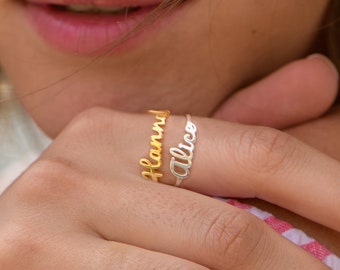 Customized Stackable Script Name Ring in Gold - Personalized Custom Womens Jewelry for Her Daughter Mom• Mother's Day Gift