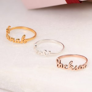 Custom Made Stackable Script Name Ring • Personalized Women&#39;s Jewelry for Her Wife Girlfriend Mom • Christmas Gift